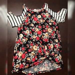 Floral/Stripe - cold shoulder t-shirt